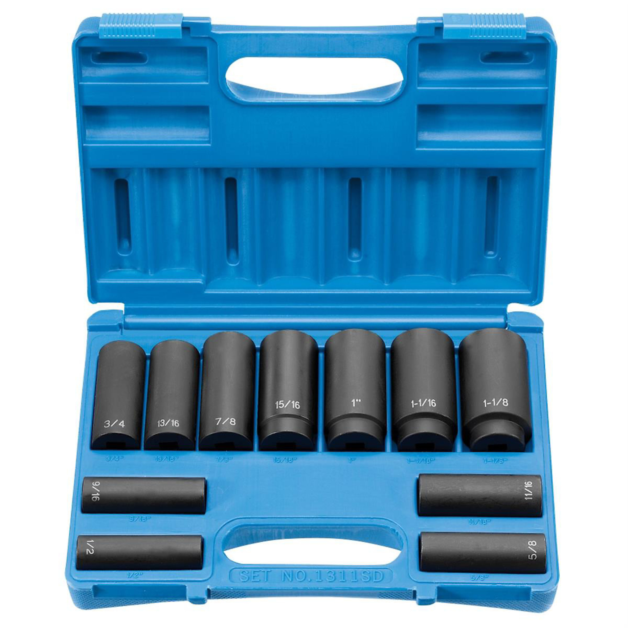 Grey Pneumatic Deep Impact Socket Set — 1/2in. Drive, 11 Pcs, Chrome-Molybdenum Steel, Model# GRE1311SD